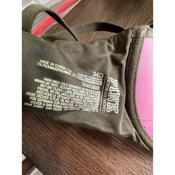 Victoria's Secret PINK Push-Up Bra 34D Army Green & Red Comfy Fit - Picture 10 of 11
